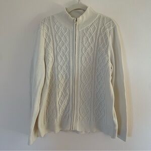 Talbots Cream Lambswool Zipper Cable Sweater 1X